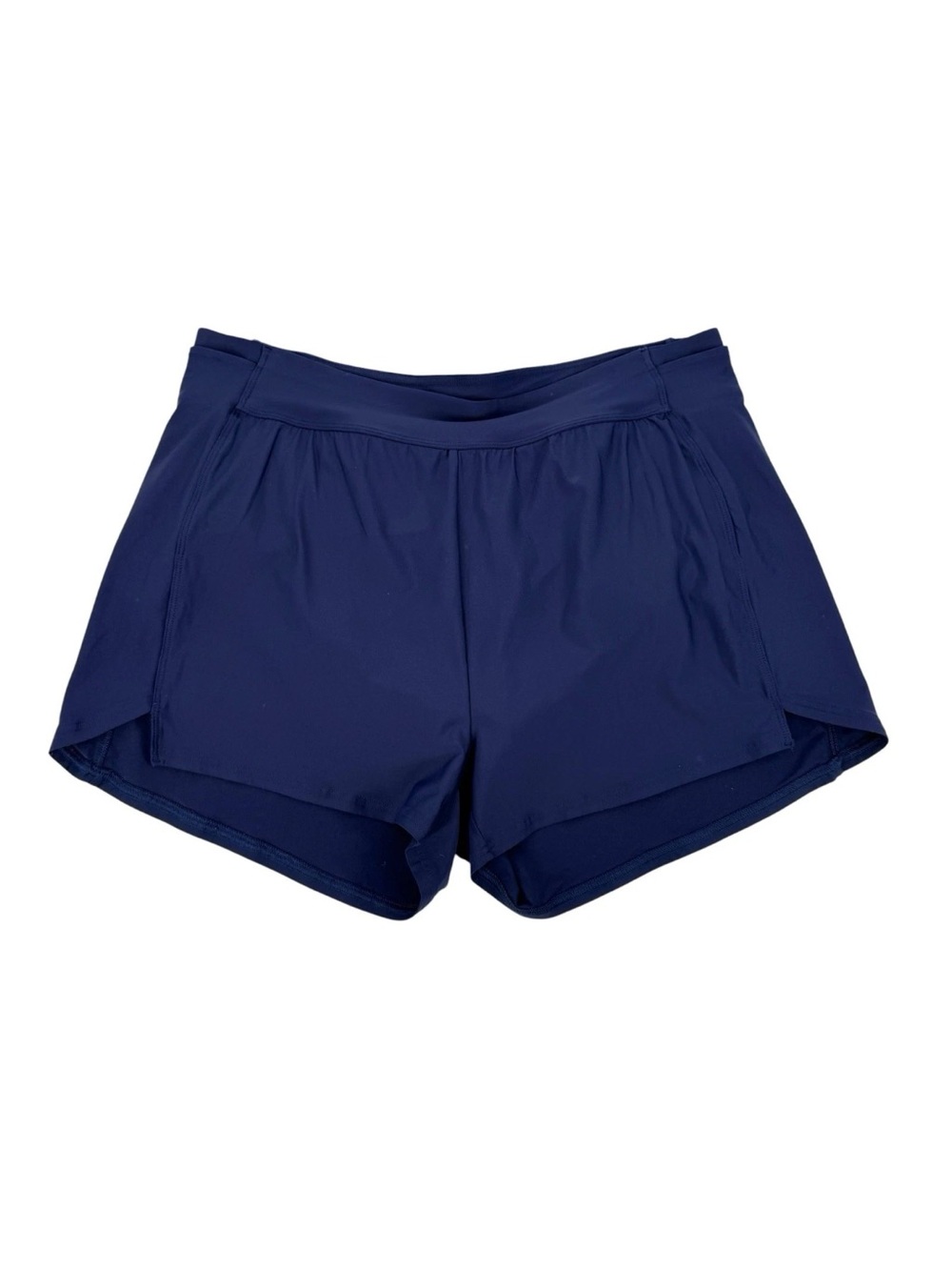 Lands End Swim Shorts Womens Size 18 Navy Blue Lined Stretch Pockets Flowy